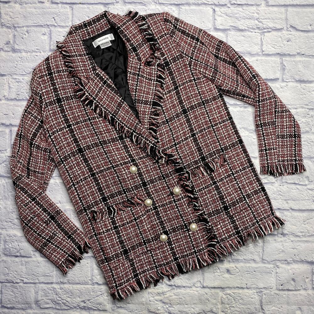 Storets Plaid Tweed Double Breasted Blazer
